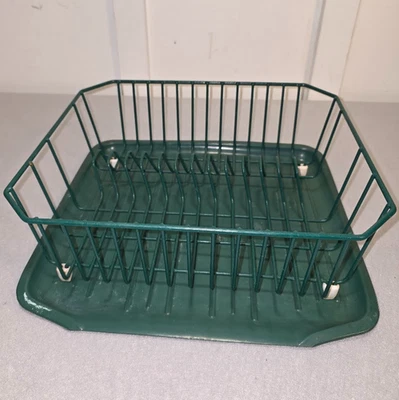 Estante de secado de platos de alambre recubierto verde Rubbermaid con bandeja escurridor de colección Foto 1 de 4