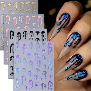 Nail Art Stickers Decals 5D Chrome Drip Metallic Melt Gothic Trendy Design - Picture 1 of 5