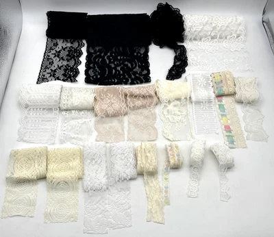 Lote de 20 restos de encaje vintage de 1 yarda cada diario de costura artesanal mixto Foto 1 de 4