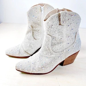 Stivali stivali western Betsey Johnson Diva bianco perla taglia 7 donna - Foto 1 di 10