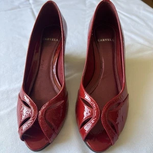 Carvela Red Patent Open Toe Wedge Shoes Size 37 Really Pretty Never Worn - Picture 1 of 14