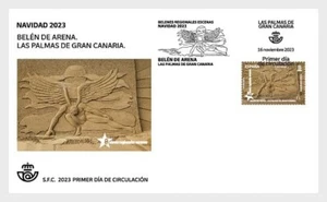 spain 2023 espagne Sand Nativity Scene The Palms of GC noel jesus christ 1v FDC - Picture 1 of 1