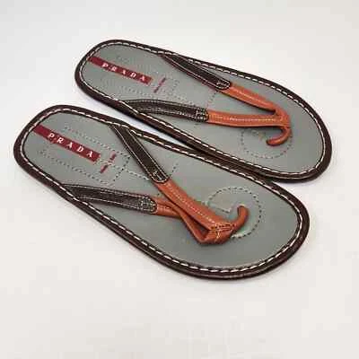 Sandalias Prada para mujer con tanga deslizables marrón naranja cuero talla 38 EE. UU. 8 vintage Foto 1 de 4