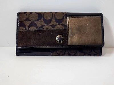  COACH CHOCO MARRÓN BRONCE SIG C PATCHWORK GAL DELGADO SOBRE MONEDERO BOLSO CARTERA Foto 1 de 4