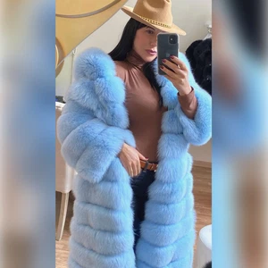 Womens Real Fox Fur Coat Natural Hooded Jacket Winter Warm Thick Long Overcoat - Picture 1 of 8