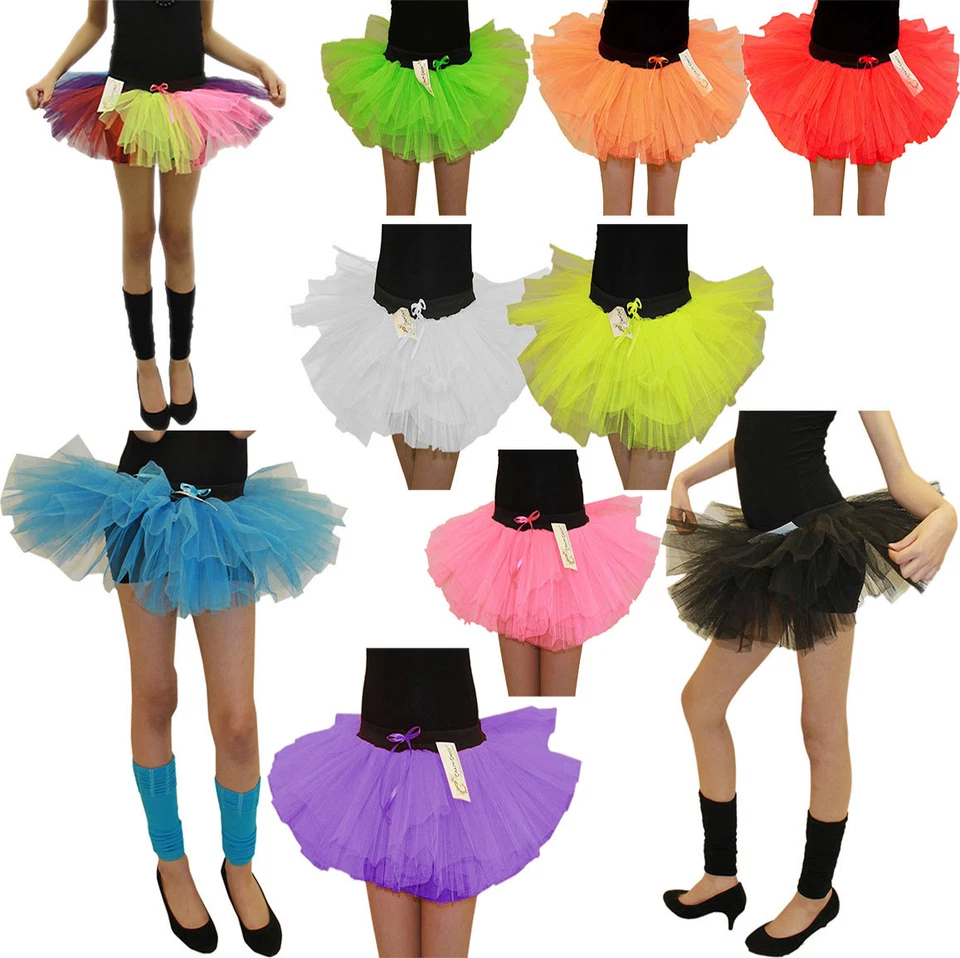 Girls Neon 80s 3-Layer Tutu Skirt – Kids Mini Fancy Dress Dance Party Costume - Image 1 of 1