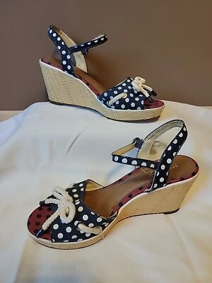 Sperry Top Sider US Wedge 3" Espadrille Ankle Strap Polka Dot Canvas | Size 9M - Image 1 of 4