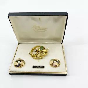 VTG Lady Coventry Demi Parure Boxed Set Brooch Earrings Cultured Pearl Gem Stone - Picture 1 of 9