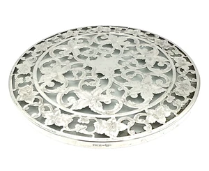 Antique Webster Trivet Sterling Silver Floral Overlay & Glass No Monogram 6" - Picture 1 of 8