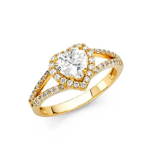 Anillo de boda de compromiso de oro amarillo macizo real de 14 k con corte de corazón - Imagen 1 de 1