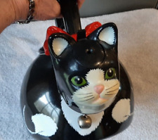 1990s Black & White Kitty Cat 10 Cup Whistling Metal Tea Kettle  Ancona Works