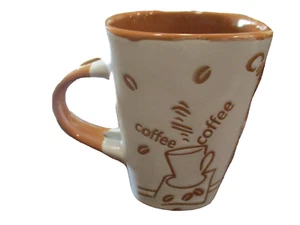 COFFEE EMBOSSED STONEWARE APPLIED HANDLE BEAUTIFUL MADE coffee cup or mug - Picture 1 of 8