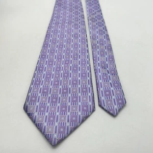 62" Unknown Geometric Purple & White Squares Men's Necktie Sky Blue ~ Hand Made - Picture 1 of 12