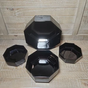Vintage Arcoroc Octagon Bowls Black Glass France  Set of 4 - Picture 1 of 20