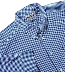 Barbour Tailored Fit Blue WHITE CHECK Button Down Long Sleeve Shirt Men's - Picture 1 of 10