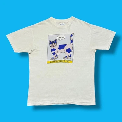 Camisa De Colección Años 80 Gato Arte Pop Camiseta Gráfica Lichtenstein 1987 Suave Fina Blanca Grande Foto 1 de 4