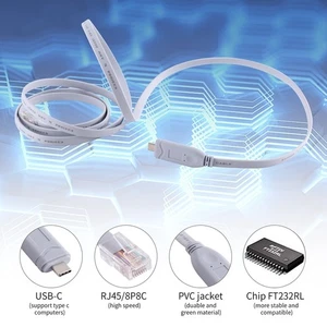 1.8M USB Type C to RJ45 Console Cable with FTDI-FT232R Chip For Fortigate - Afbeelding 1 van 7