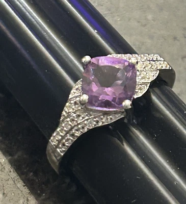 NUEVO Anillo Mujer Talla 8 Amatista y Topacio Blanco Plata de Ley Foto 1 de 4