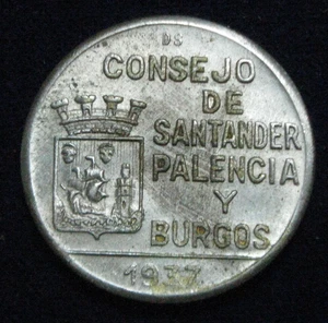 ZALDI2010 - CONSEJO DE SANTANDER , PALENCIA Y BURGOS , 1 PESETA DE 1937 - Picture 1 of 2
