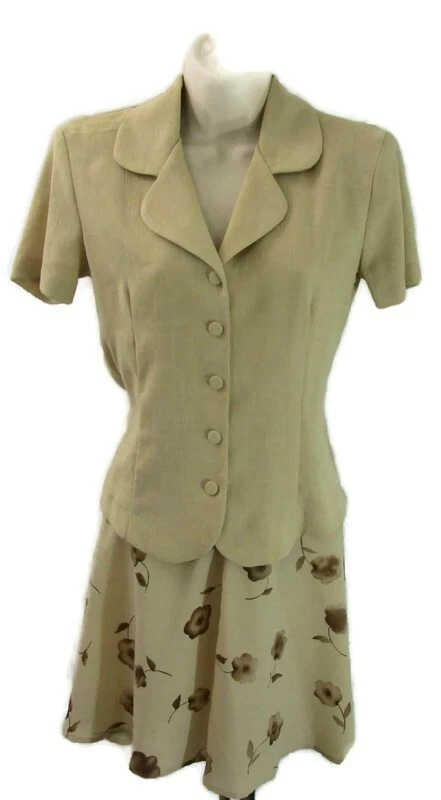 Jonathan Martin 2 Piezas Falda Traje Talla 7 Almendra/Beige Chaqueta Blazer y Falda Floral Foto 1 de 4