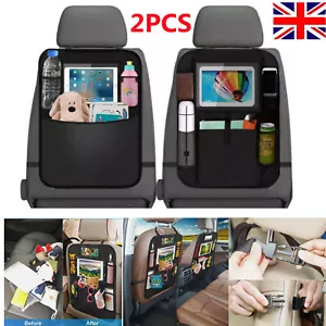 2x Car Back Seat Organiser Tablet Holder Storage Kick Mats Kids Toys Bag Pockets - Picture 1 of 10