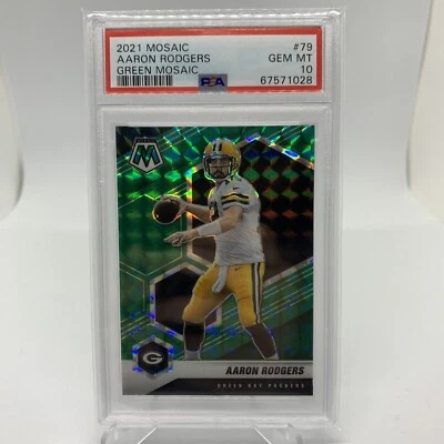 2021 Panini Mosaic Aaron Rodgers Green Prizm PSA 10 - Image 1 of 3