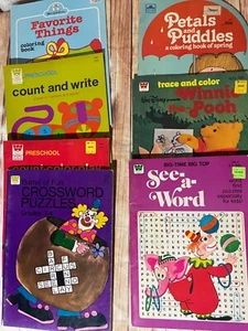 7 VTG NOS Activity Coloring Books - Whitman Goldman Count Trace Crosswords Seek - Picture 1 of 8