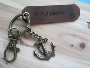 Anchor Keychain Engraved Leather Keychain Custom Personalized Keychain keyfob - Picture 1 of 2