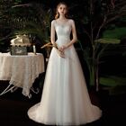 Cap Sleeve  See Through Appliqué  Lace Train Bridal Gown Wedding Dress