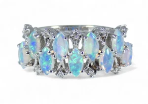 Australian Solid 14ct White Gold Crystal Opal Diamond Cluster Ring Size 7 N 54 - Picture 1 of 12