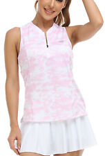 Women Casual Golf Polo Sleeveless Shirt Lightweight 1/4 Zipper Up Top T-shirts 