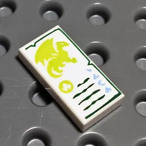 NEW LEGO - Tiles - Decorated - 1x2 Lime Dragon / Symbols White x1 - 41176 - Picture 1 of 1