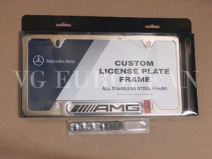 Mercedes-Benz Genuine Polished Stainless Steel License Plate Frame AMG Logo NEW - Picture 1 of 1
