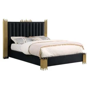 Pemberly Row Contemporary Black Velvet Platform Bed in Queen Size - Picture 1 of 3