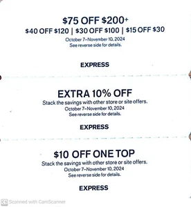 Express Clothing Coupons Mens Women $75 Off $200 & Other Savings!! Exp 11/10 - Picture 1 of 1