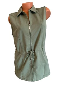 Quacker Factory DreamJeannes Zipper Front Vest With Tie Green Heart Sequin Small - Picture 1 of 6