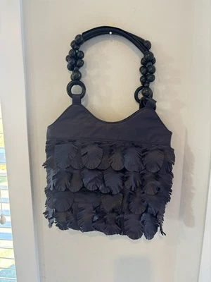 Сумочка GAL, фиолетовая с бахромой «перо» и отделкой по дереву - Изображение 1 из 4