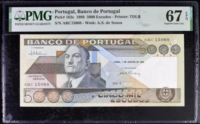 Porutugal, 1986, 5000 Escudos, P182e, PMG 67 EPQ, Top Pop - Image 1 of 4