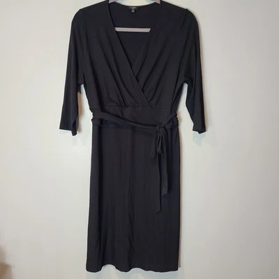 TALBOTS 黑色腰带连衣裙 Midi 球衣针织领带 尺寸 3X 极简主义办公室弹力 — 第 1/4 张图片