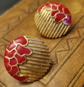 Ohrringe Clips Vintage Couture Orena Paris Lack rot Metall vergoldet 18mm - Bild 1 von 11