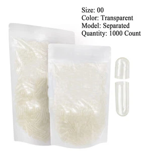 Gelatin Size 00 Separated Capsules 1000 Count Capsules Empty Capsules - Picture 1 of 11