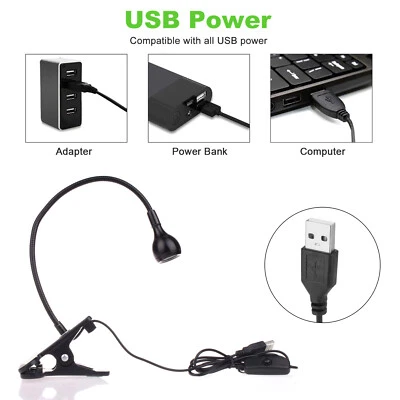 USB Reading Night Light Flexible LED Book Lamp Laptop Computer Clip-on Bed Desk - Image 1 of 4