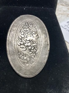 Signed MADE IN ITALY Bolo Tie Silver Tone engraved floral design oval Hand made? - Picture 1 of 17