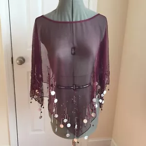Bauchtanz Münze Capelet lila und silber Schal mit Perlen und Glocken Damen - Bild 1 von 10