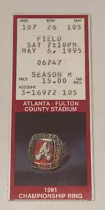 Braves MLB Ticket Stub Chipper Jones Rookie 3 HRs Career #8 #9 #10 5/6/1995 - Picture 1 of 2