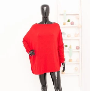 IVAN GRUNDAHL Boxy Blouse Red Lagenlook Asymmetric Jersey Boat Neck Shirt S - Picture 1 of 8