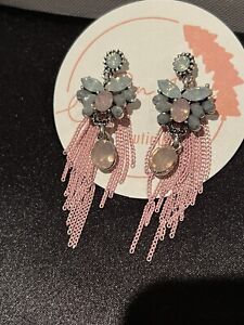 Swarovski Opal Elements Pink Tassel Earrings Sterling Silver 925