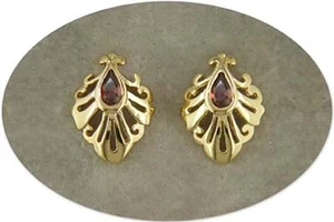 18 KT GOLD OVER STERLING SILVER GARNET EARRINGS - Picture 1 of 1