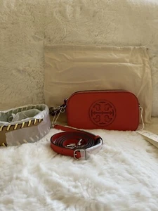 Borsa a tracolla Tory Burch Miller Mini Pop Edge in pelle rossa papavero nuova con etichette - Foto 1 di 11