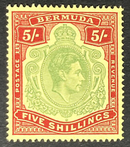 BERMUDA SG118a 1939 5/- Pale Green & Red On Yellow, Unmounted Mint, MNH